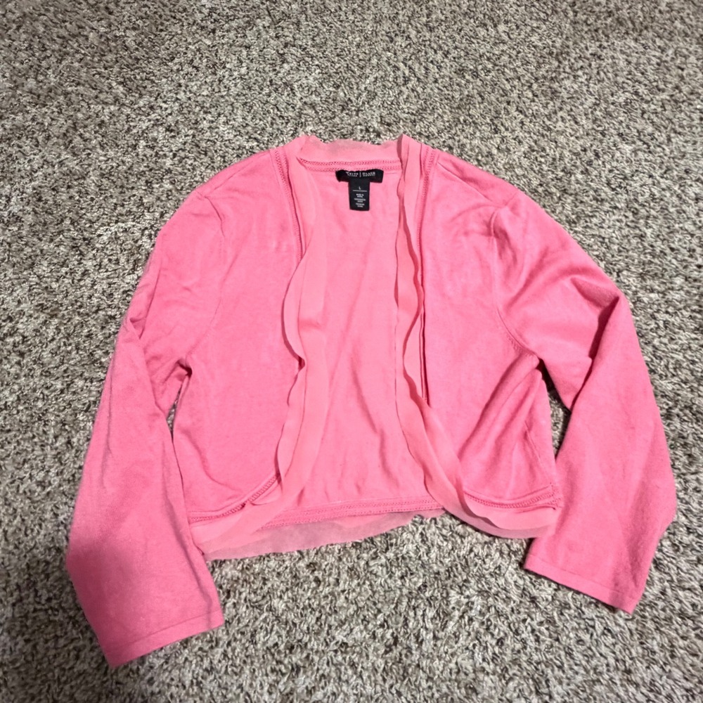 White House Black Market Pink Cropped Shrug Cardigan Chiffon Trim Large